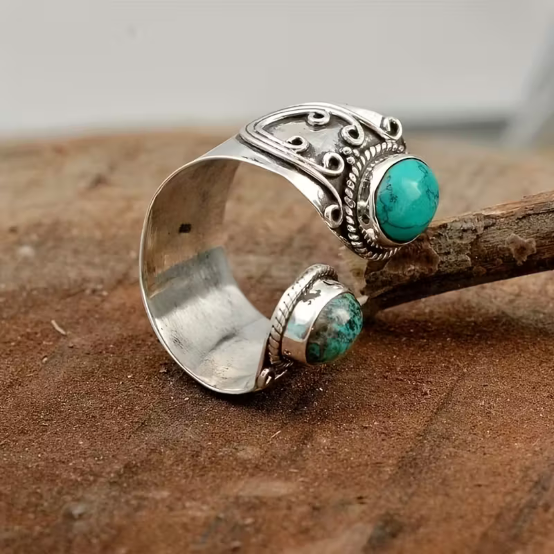 Vintage boho prsten s mozaikou kamenů