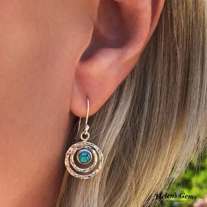 Boho náušnice Saturn – tyrkys a zlato